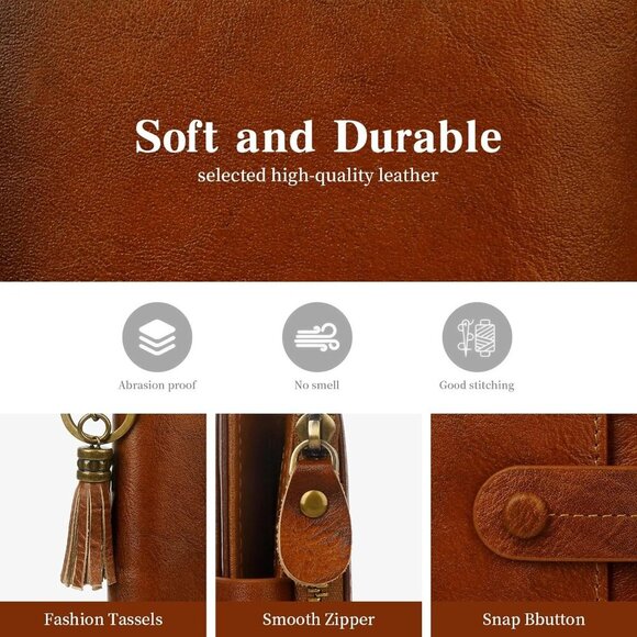 Leather Wallet Women RFID Blocking Compact Bifold Coin Pocket Brown - Picture 6 of 9